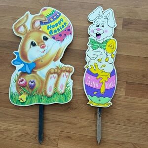 Vintage Easter Yard Art Bunny Stakes Bundle – 2 Pieces – Late 1990s
